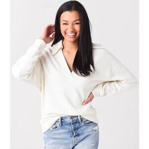 Citizens of Humanity Women's Medium Rosalia White Pullover Sweater V-neck Cotton